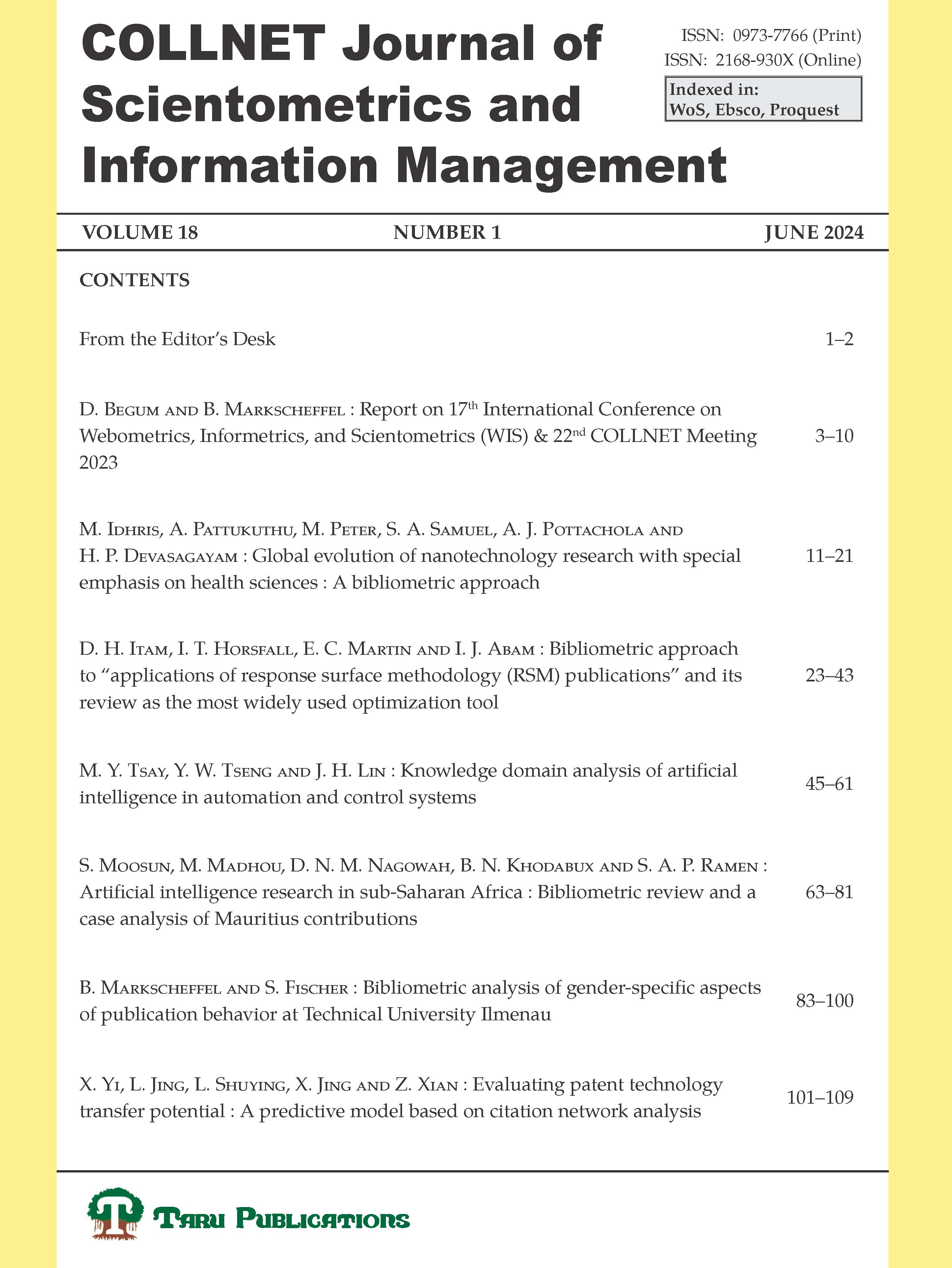 COLLNET Journal of Scientometrics and Information Management cover