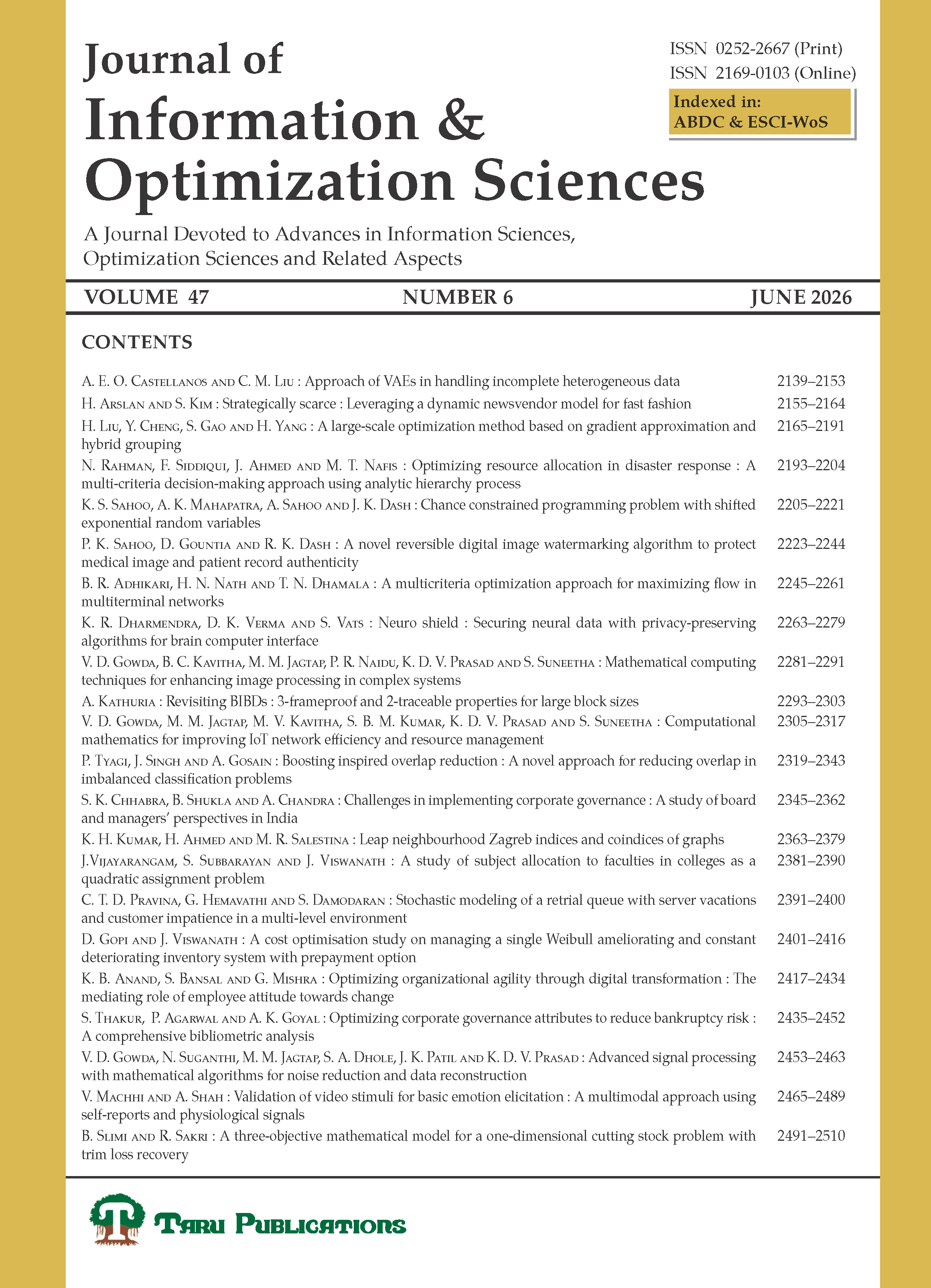 Journal of Information and Optimization Sciences cover