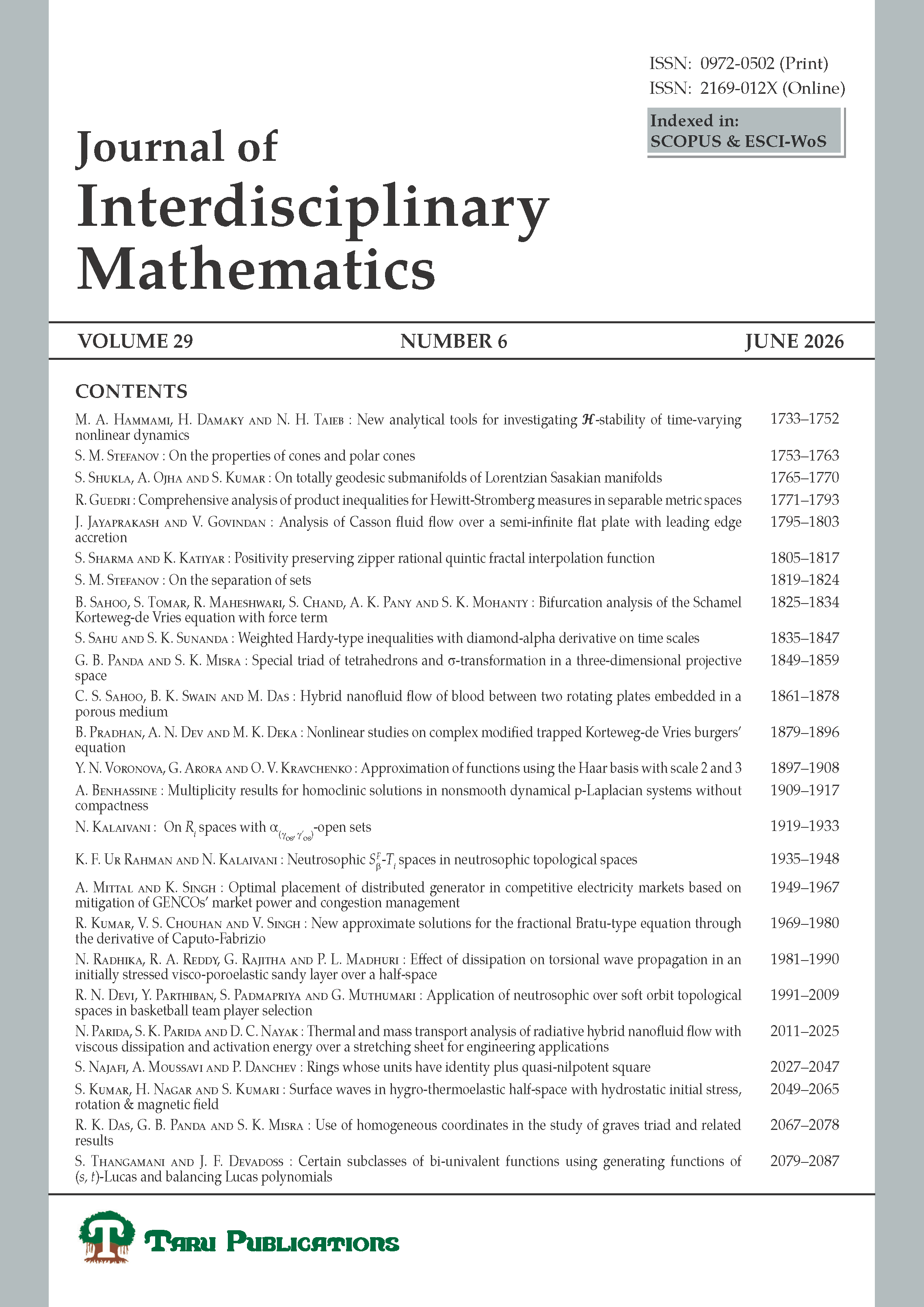 Journal of Interdisciplinary Mathematics cover